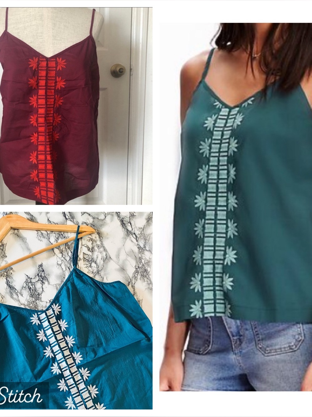 Bundle: NWT Old navy green & burgundy linen blend embroidered boho tank tops